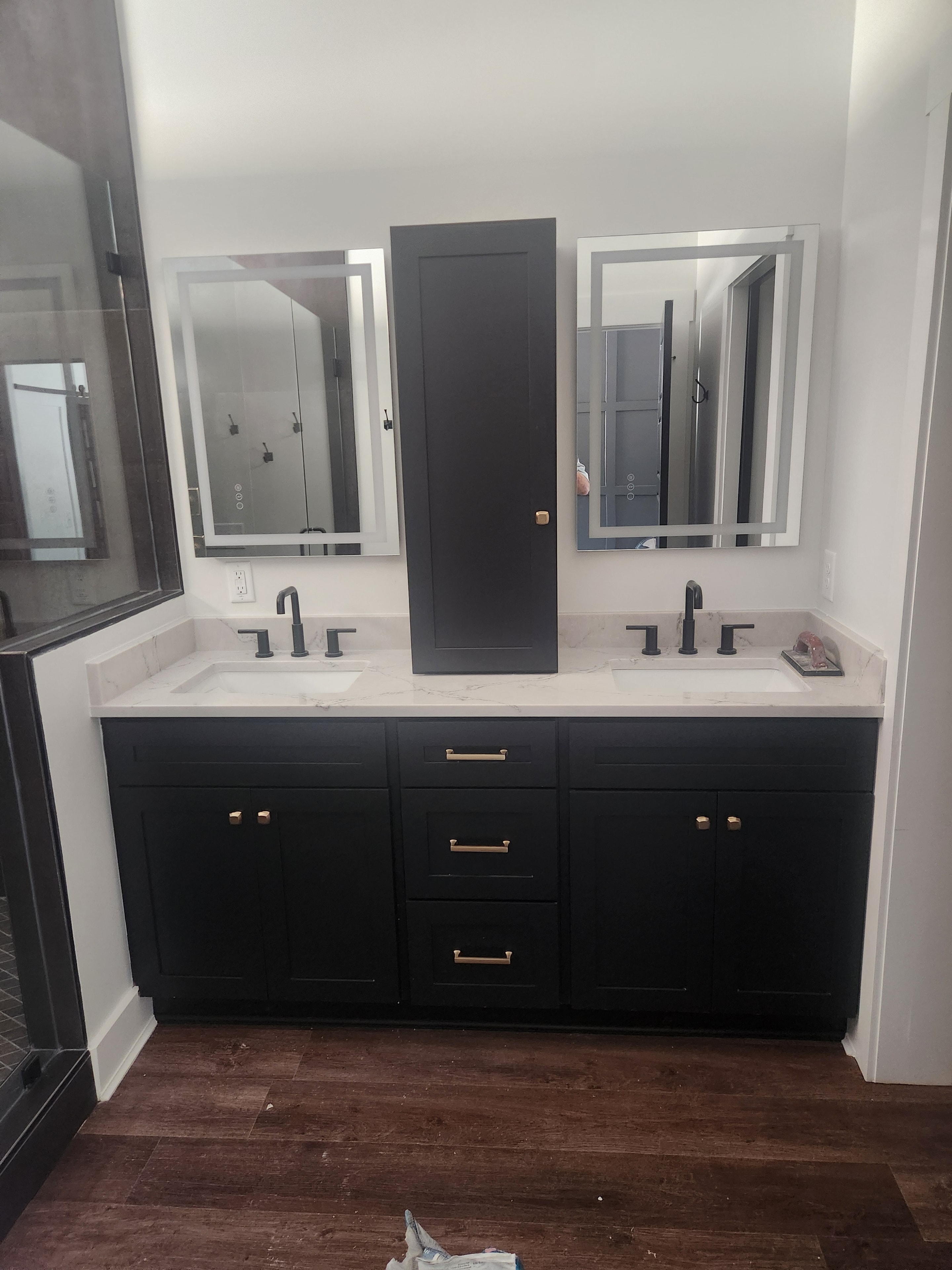 Black Double Vanity with Brass